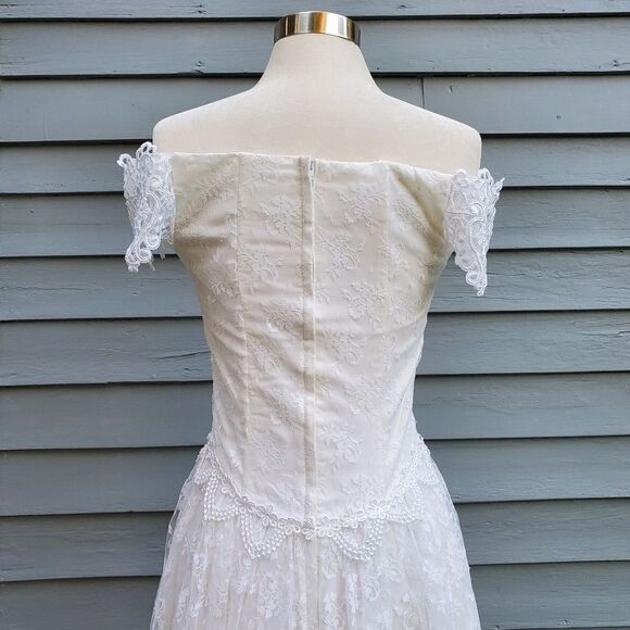 Vintage 90s y2k Scott McClintock White Lace Boho Prairie Cottagecore Midi Dress - Picture 6 of 9